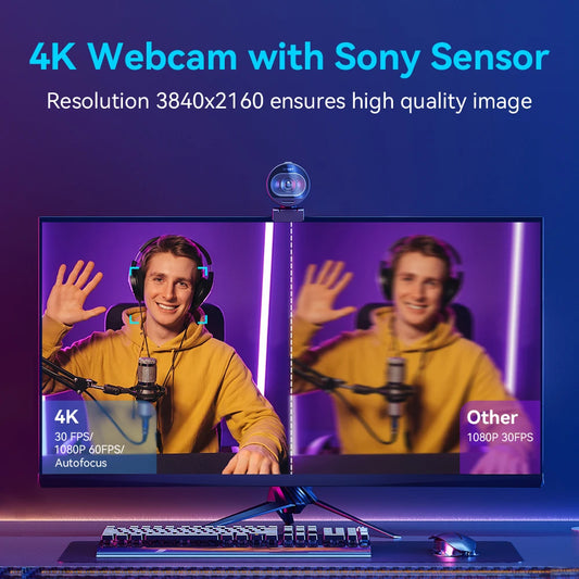 Cámara Web 4K para Streaming, Cámara Web 1080P 60FPS USB EMEET S600 con Autoenfoque y Micrófonos para Tiktok/YouTube