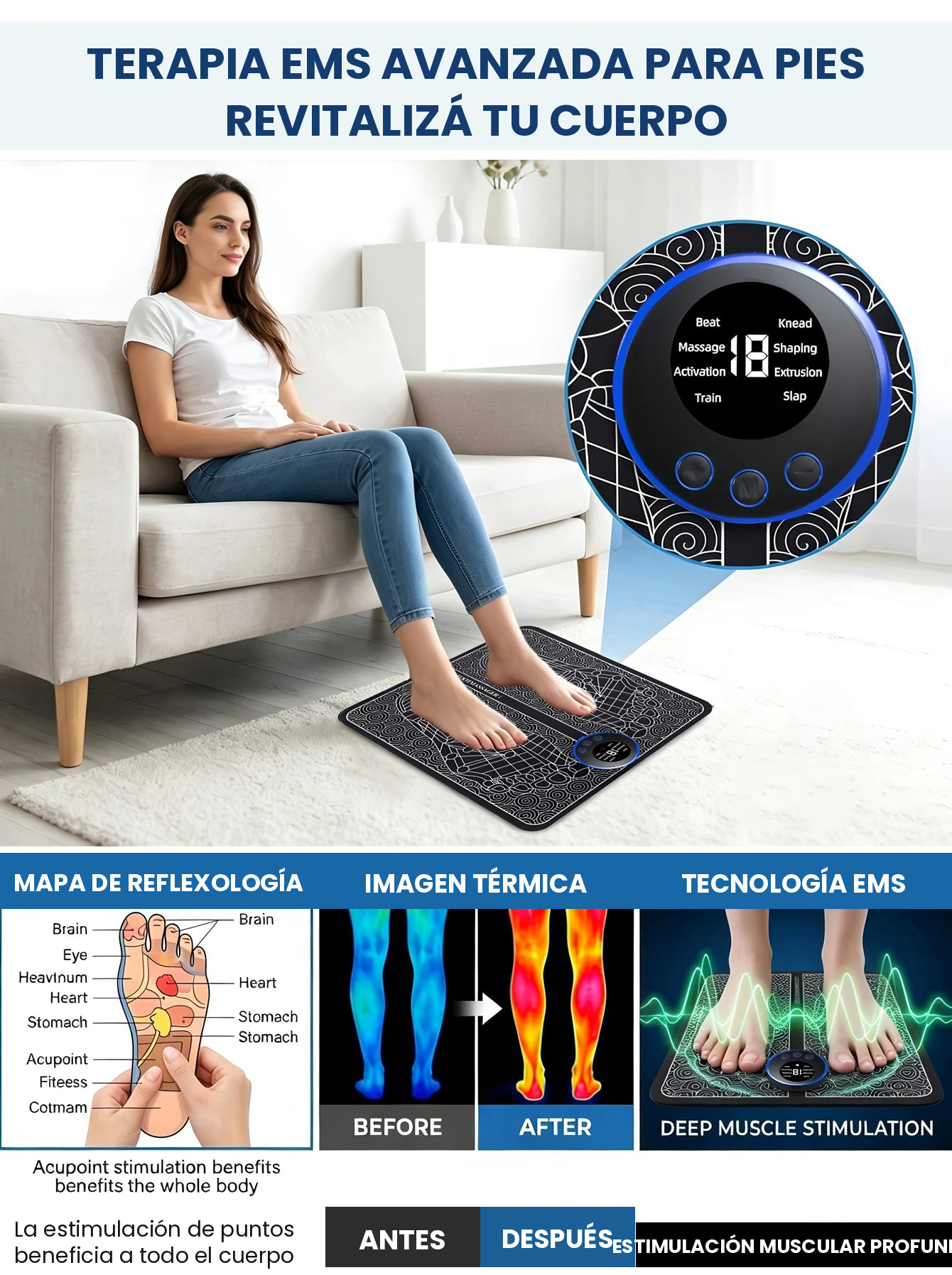 Masajeador de Pies EMS con Almohadilla Recargable