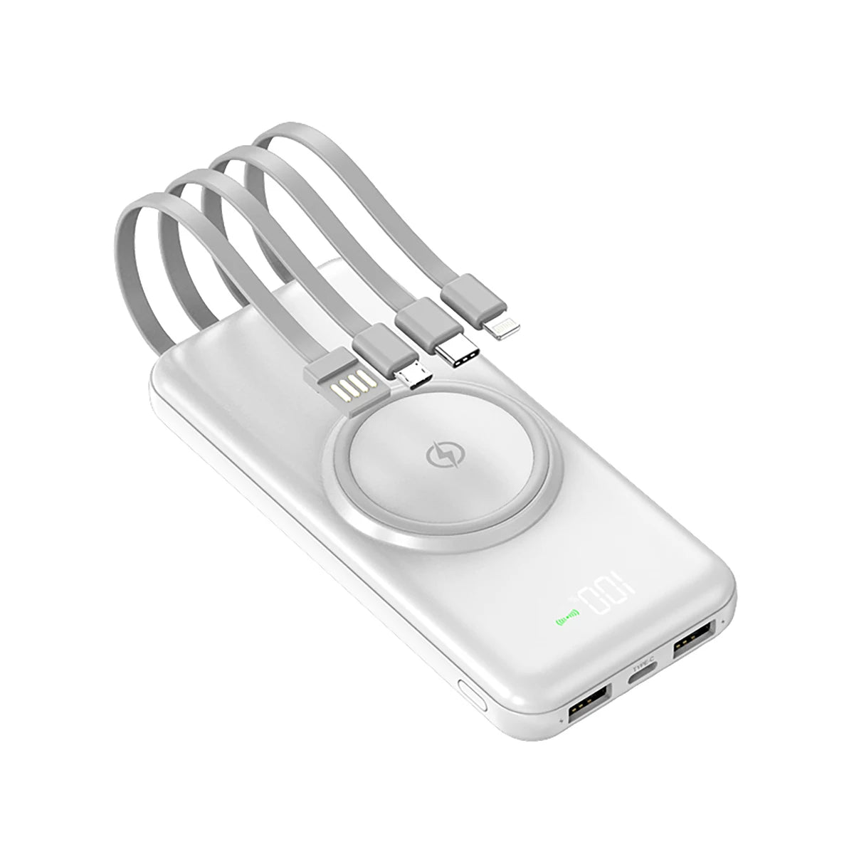 Power Bank Portable Battery 20000 Mah Built-In Fast Charging Wireless Power Bank with 4 Micro USB Type C Cables for iPhone Android
