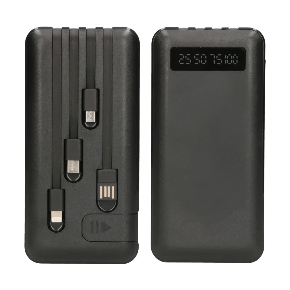Power Bank 20000mAh Built-in Cables and LED Display with Mini Holder for Smartphone External Battery with Built-in Light