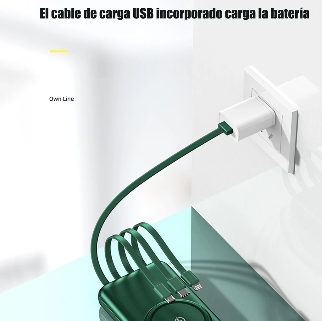 Power Bank Portable Battery 20000 Mah Built-In Fast Charging Wireless Power Bank with 4 Micro USB Type C Cables for iPhone Android