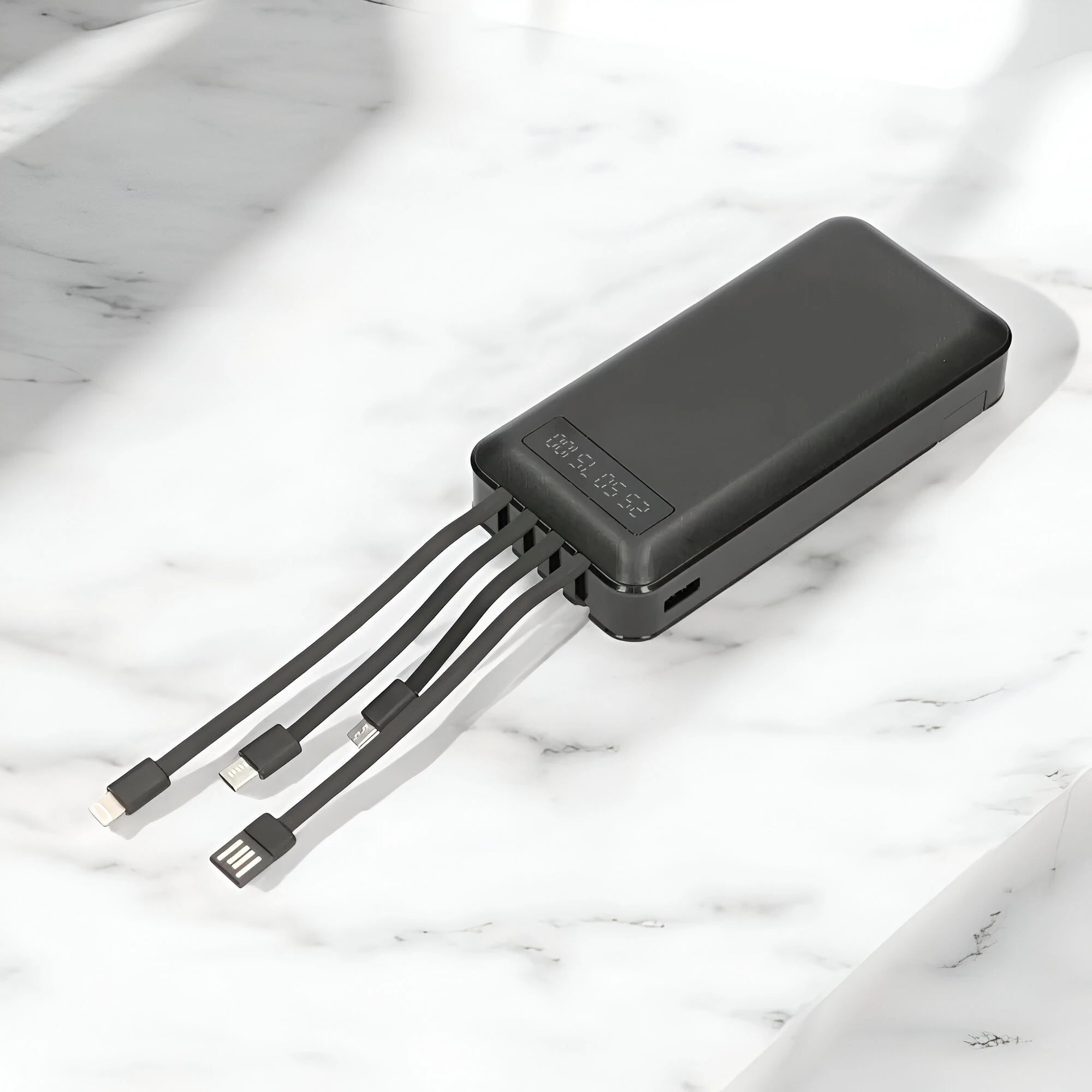 Power Bank 20000mAh Built-in Cables and LED Display with Mini Holder for Smartphone External Battery with Built-in Light