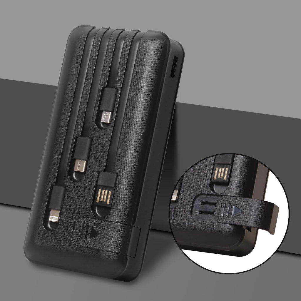 Power Bank 20000mAh Built-in Cables and LED Display with Mini Holder for Smartphone External Battery with Built-in Light