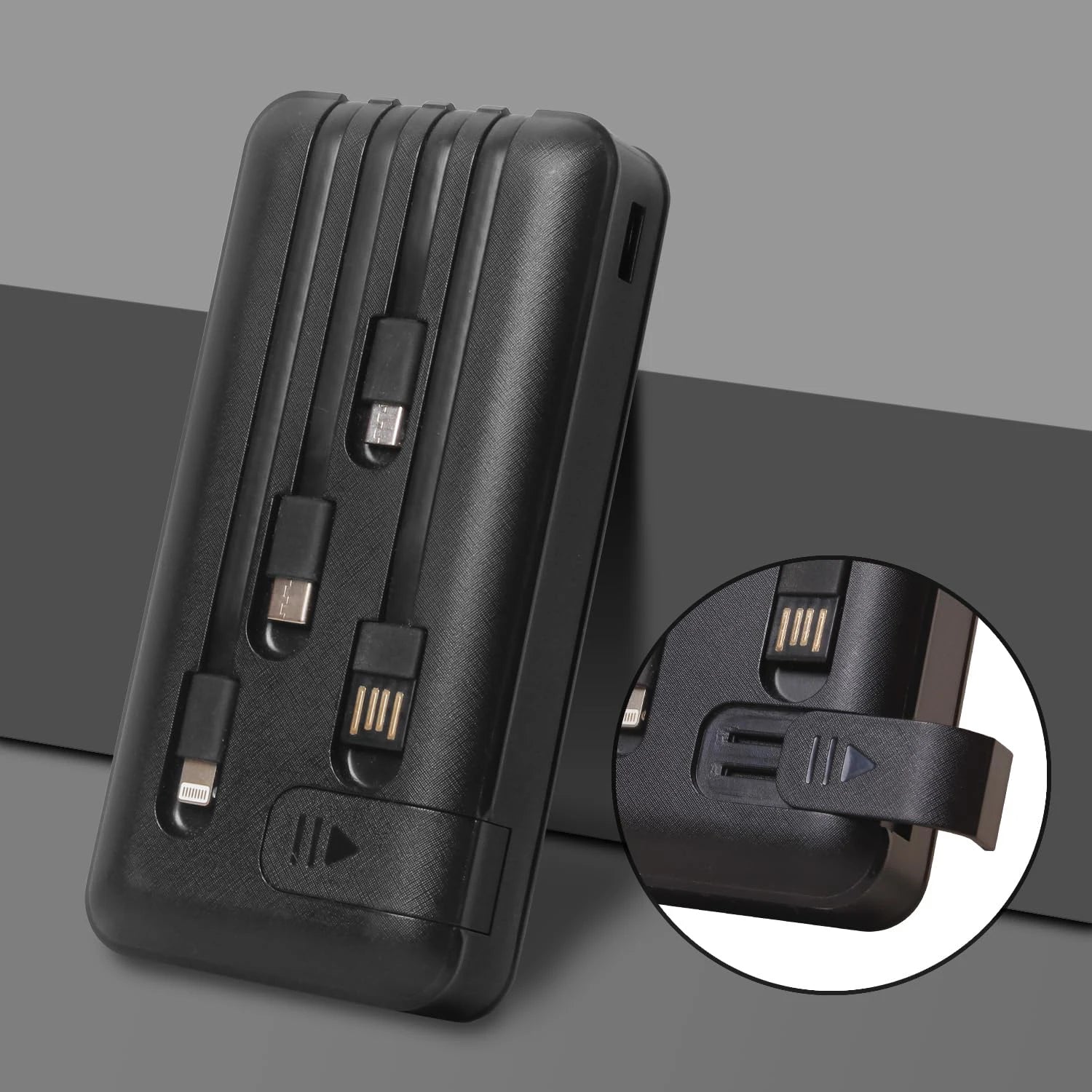 Power Bank 20000mAh Built-in Cables and LED Display with Mini Holder for Smartphone External Battery with Built-in Light