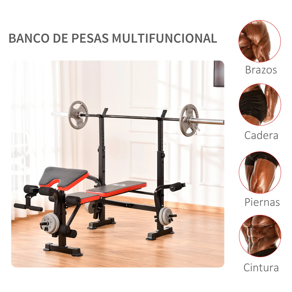 Homcom Weight Bench with Adjustable Backrest and Bar Support 175X139X127 cm