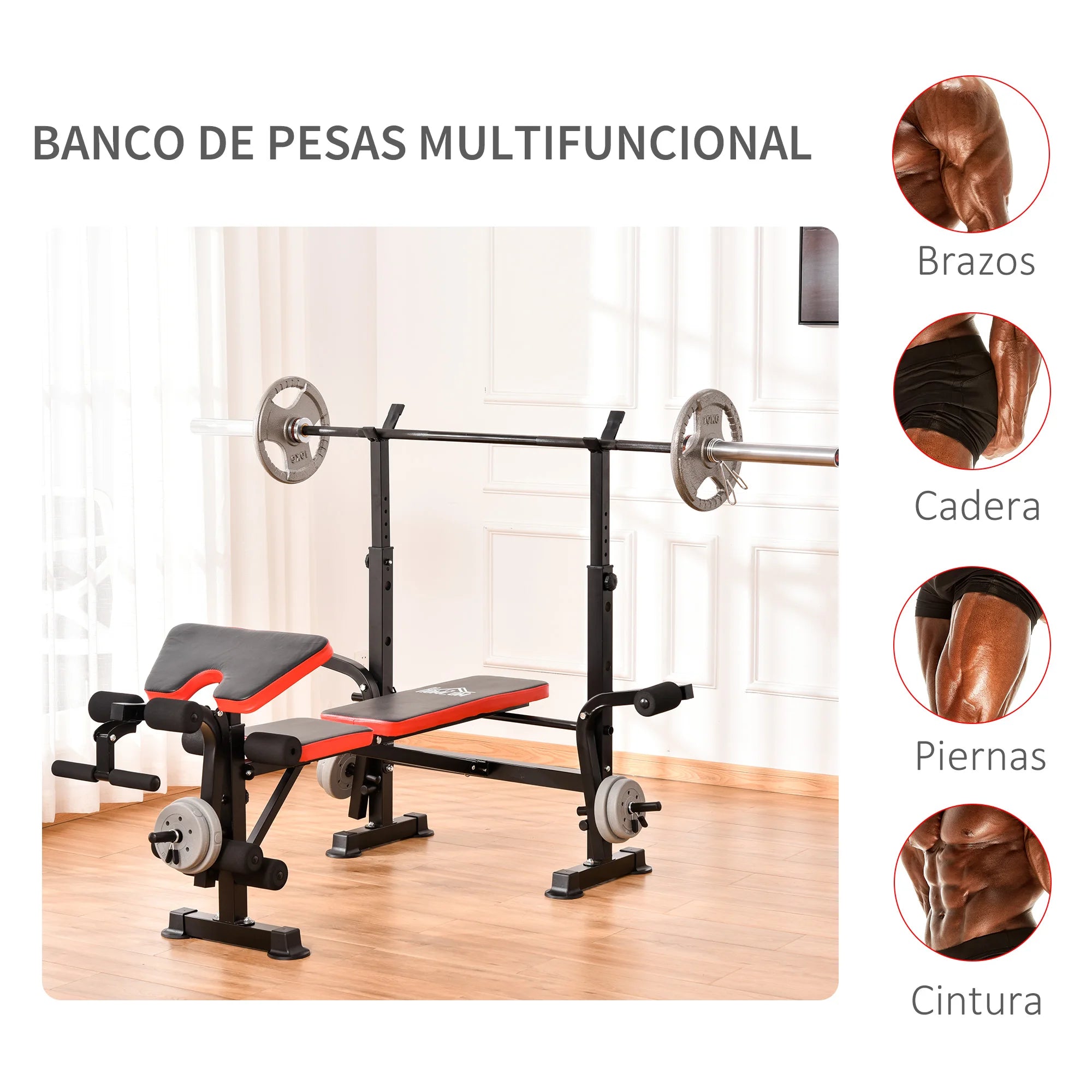 Homcom Weight Bench with Adjustable Backrest and Bar Support 175X139X127 cm