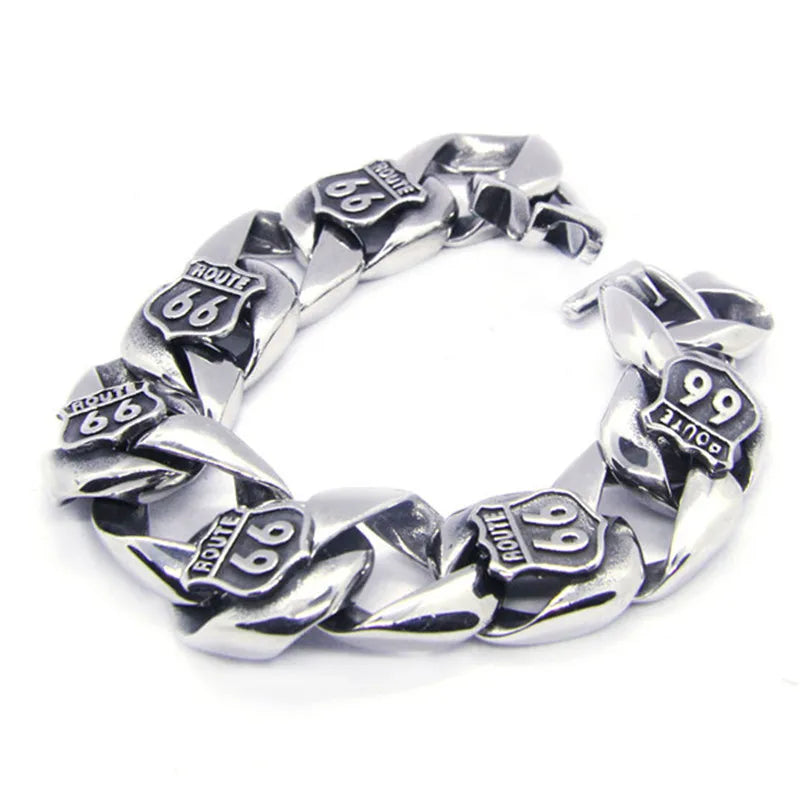 Motorcycles Route 66 Bracelet 316L Stainless Steel Hiphot Style Biker Bracelet