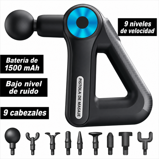 Pistola de Masaje Triangular con 9 Cabezales y 9 Niveles de Intensidad
