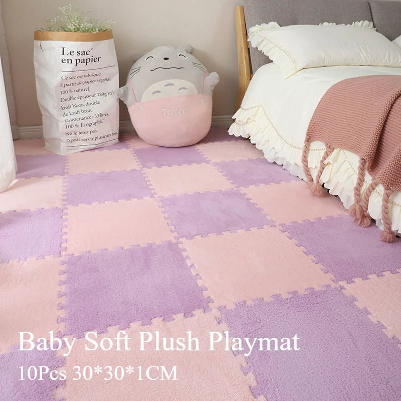 10Pcs Soft Plush Children Kids Rug Play Mat Interlocking Puzzle Mat Exercise Tiles Floor Carpet Decoration Playmat 30*30*1CM