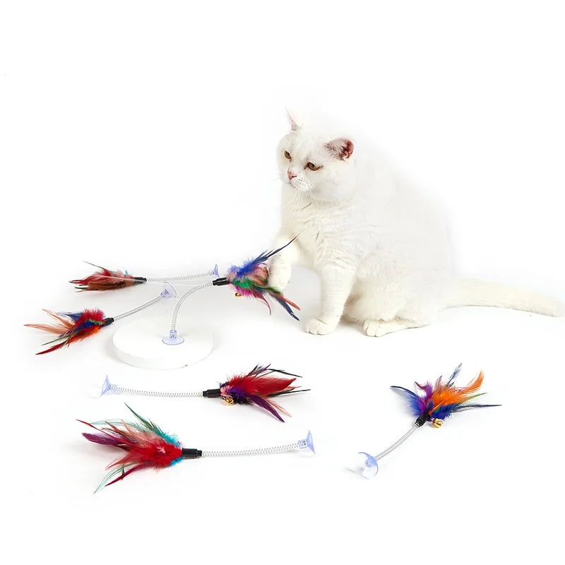 New cat funny cat stick steel wire long pole feather cute cat toy kitten fishing rotating self-pleasure relief pet toy