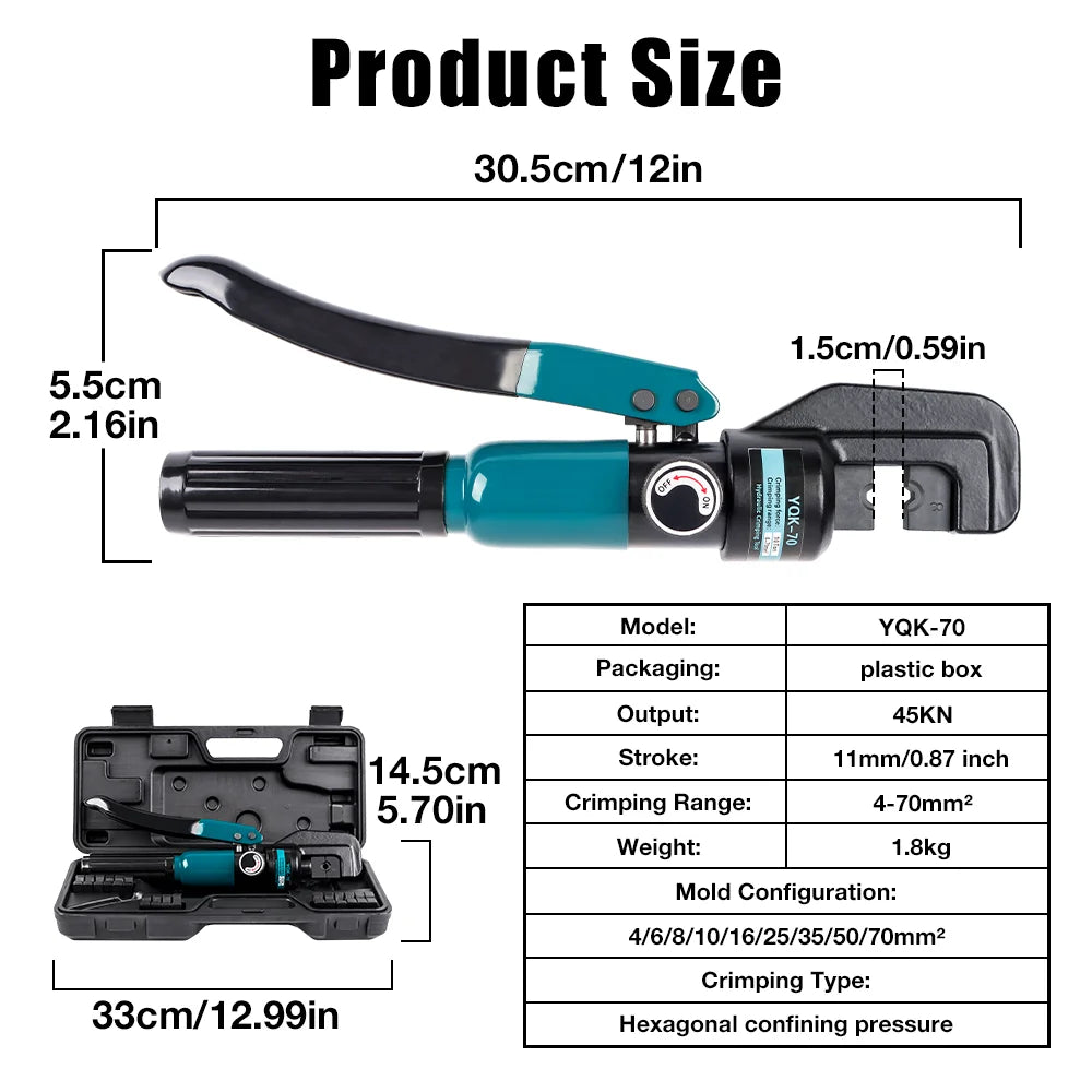 Household Hydraulic Plier 4-70m²,Pressure 10 T Crimping Tool DIY Cable Wiring Crimping Kit with 4/6/8/10/16/25/35/50/70mm² Mold