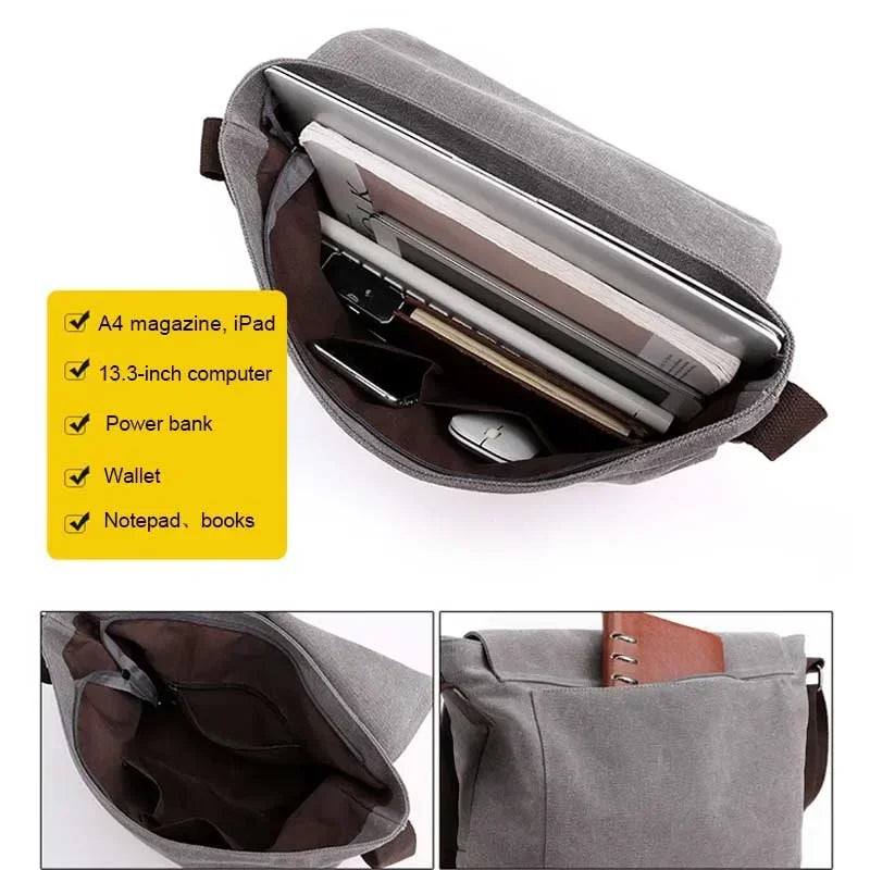 New Fashion Cross Body Bag New Men Canvas Crossbody Shoulder Messenger Bags Man Casual Solid Multi Function Portable Male Bag