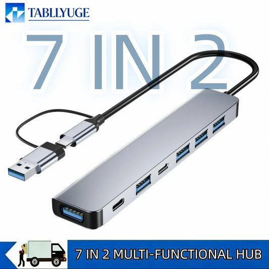 Hub USB de 7 Puertos – USB 3.0, USB 2.0 y USB-C con Alimentación 5W
