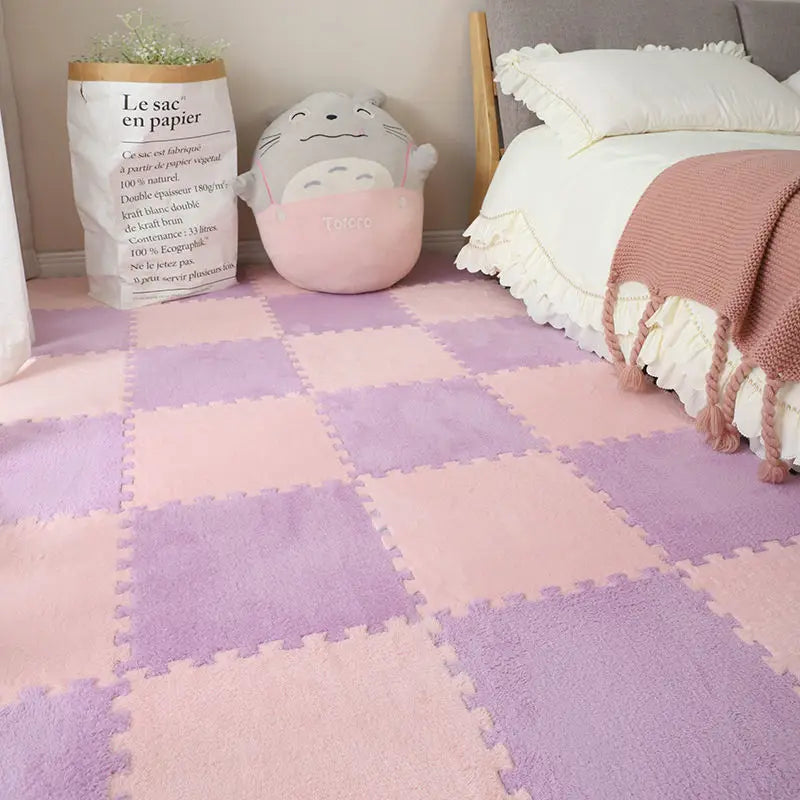 10Pcs Soft Plush Children Kids Rug Play Mat Interlocking Puzzle Mat Exercise Tiles Floor Carpet Decoration Playmat 30*30*1CM
