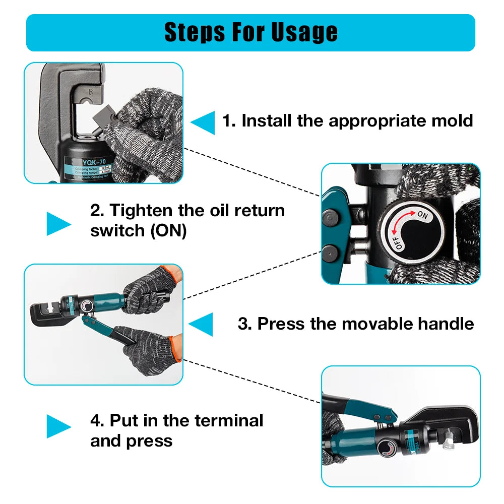 Household Hydraulic Plier 4-70m²,Pressure 10 T Crimping Tool DIY Cable Wiring Crimping Kit with 4/6/8/10/16/25/35/50/70mm² Mold