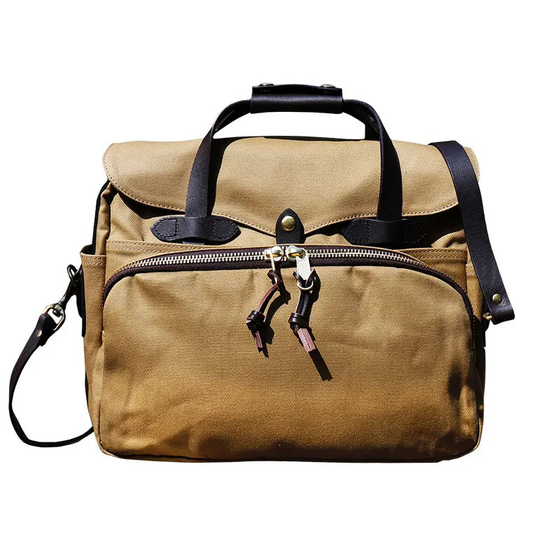 Tailor Brando 70258 American Heavy Canvas Bag Size 39*34*9cm Saddle Leather Shoulder Strap Business Computer Bag