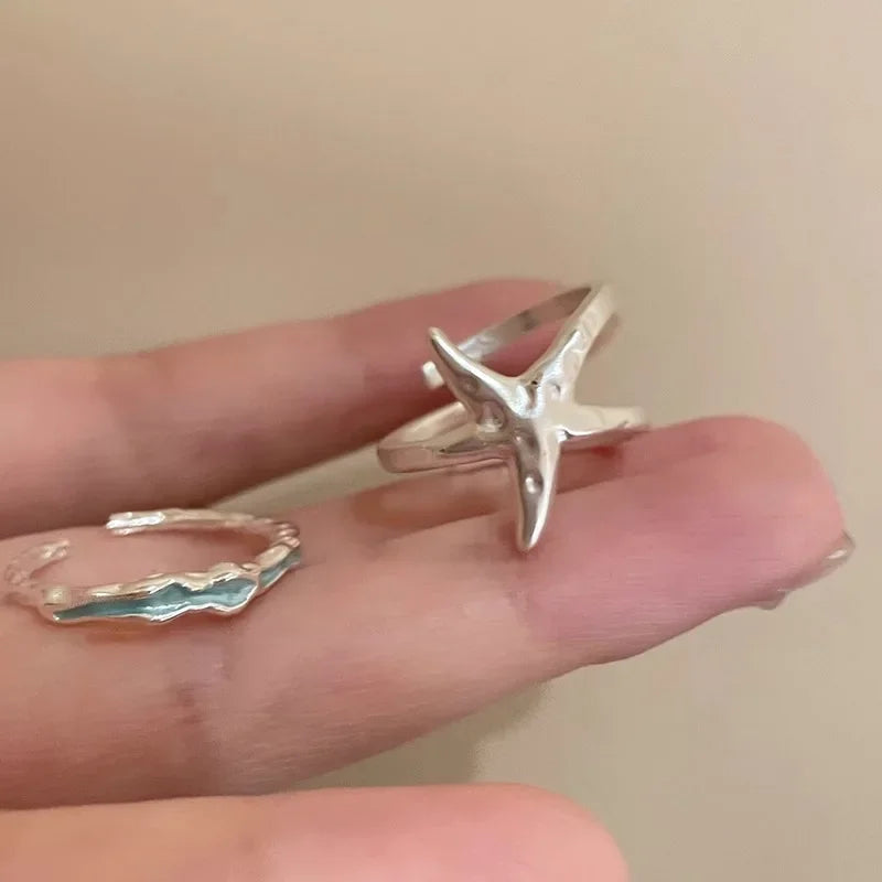 2026 Seaside Starfish Ring for Women Niche Index Finger Ring Adjustable Vacation Style Opening Stacked Rings Jewelry Accessories