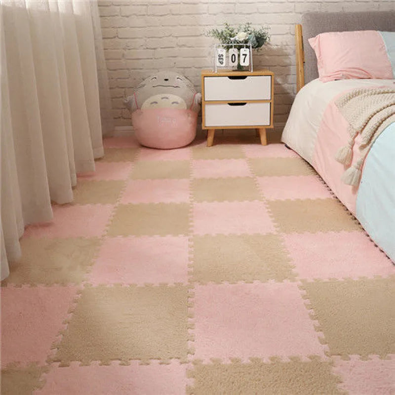 10Pcs Soft Plush Children Kids Rug Play Mat Interlocking Puzzle Mat Exercise Tiles Floor Carpet Decoration Playmat 30*30*1CM