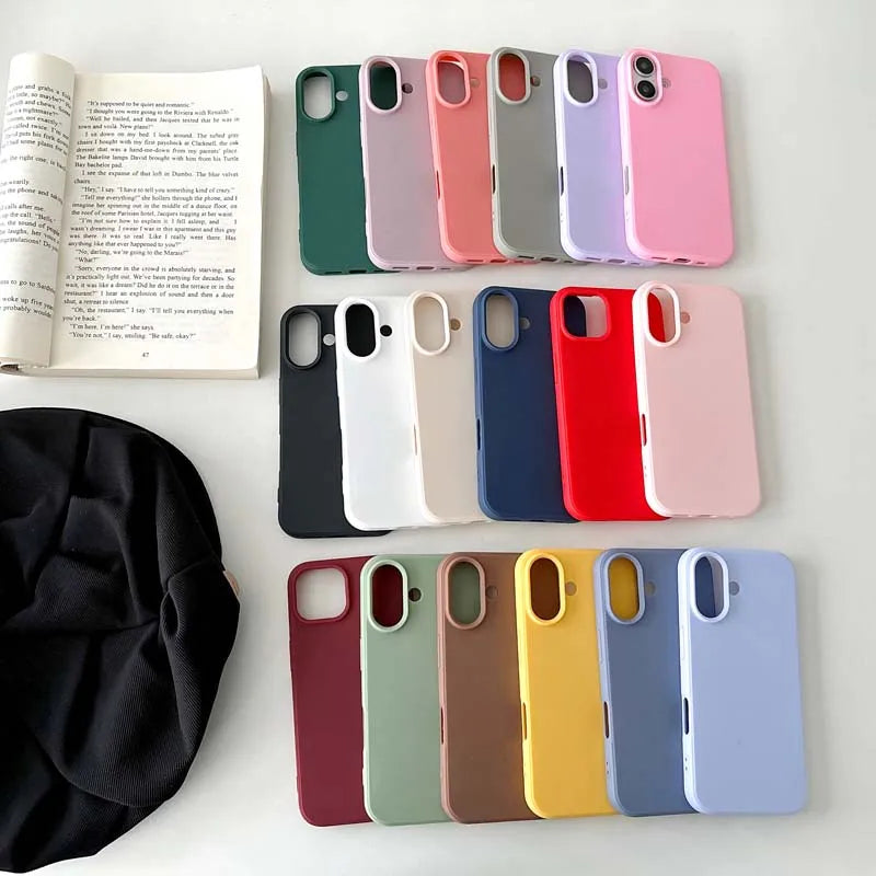 Luxury Candy Color Soft Cases for IPhone 15 14 16 13 Pro Max 16plus 16Pro Bumper Shockproof TPU Silicone Back Cover Caque