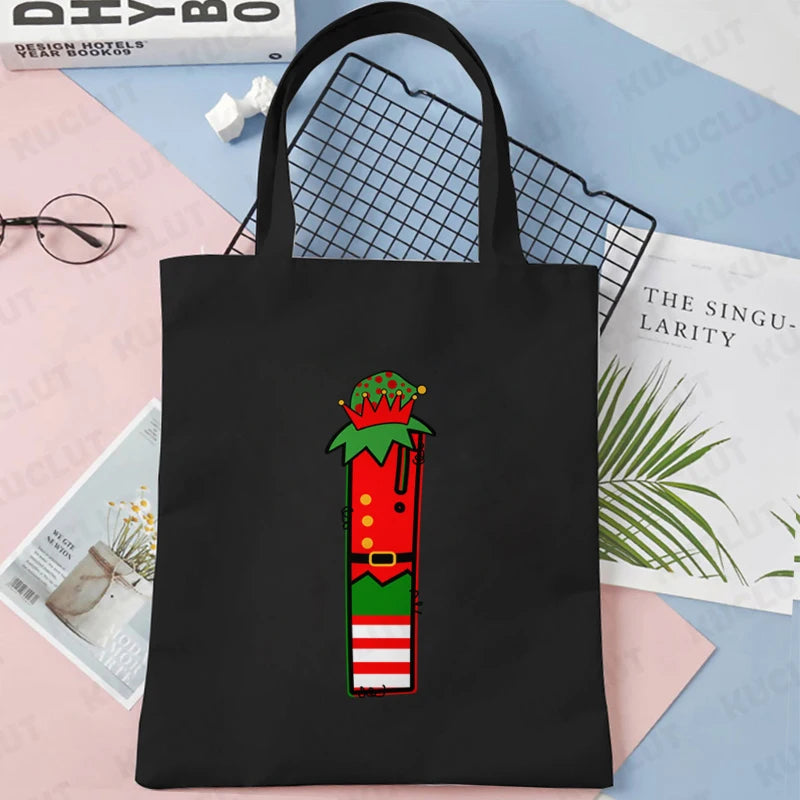 Merry Christmas 26 Alphabet Canvas Tote Bag for Women Letters Aesthetic Shoulder Bag Cartoon Capybara Student Reusable Handbags