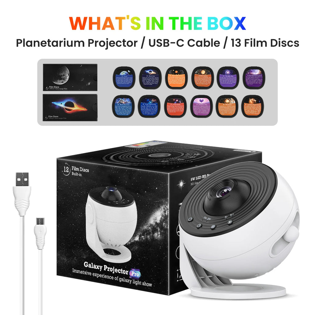 PRO Upgrade HD Galaxy Projector , Timer Funtion Adjustable Focal Length Planetarium 13 IN 1 Night Light for Bedroom Gift