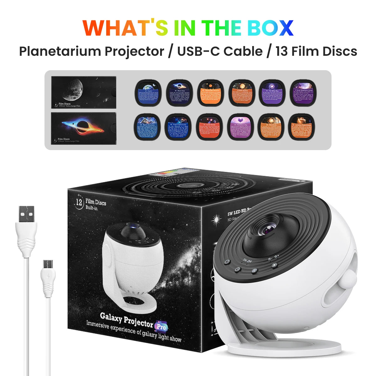 PRO Upgrade HD Galaxy Projector , Timer Funtion Adjustable Focal Length Planetarium 13 IN 1 Night Light for Bedroom Gift
