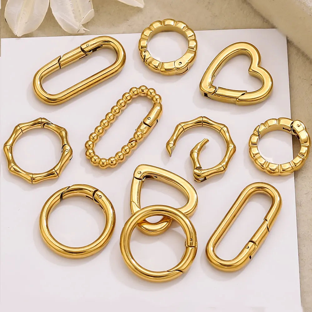 2pcs Stainless Steel Clasps Gold Geometry Heart Round Ring Lobster Clasp Hook Connectors DIY Jewelry Making Supplies Accessories