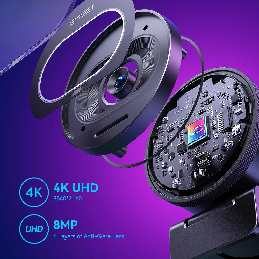 Cámara Web 4K para Streaming, Cámara Web 1080P 60FPS USB EMEET S600 con Autoenfoque y Micrófonos para Tiktok/YouTube