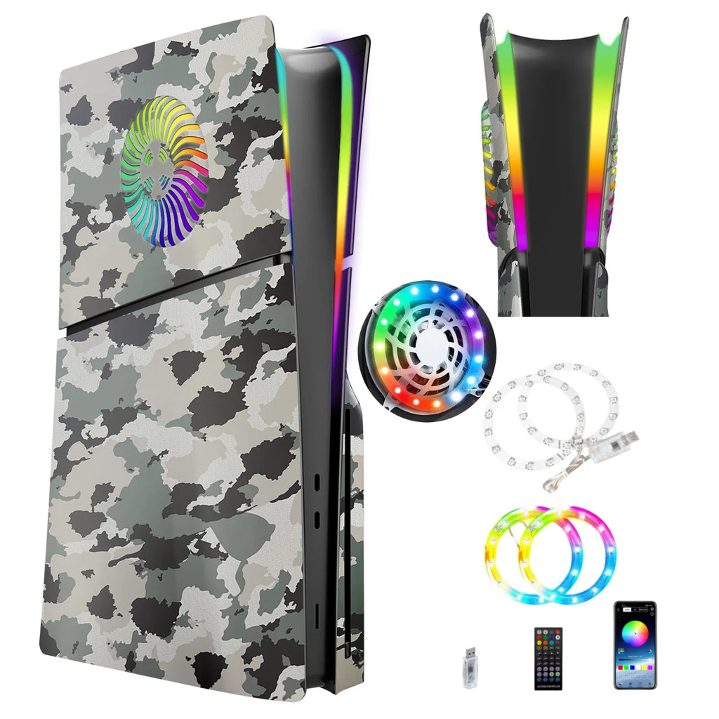 Faceplate with RGB Light Strip for PS5 Slim Cooling Vents LED Light Ring Console Cover for PS5 Slim Disc Edition Decoration Kit