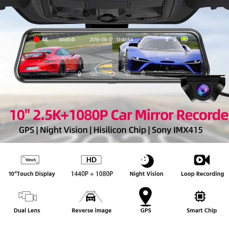 E-ACE 2K Car DVR WIFI GPS Stream Media Mirror Optional 1080P Car Video Camera Night Vision Loop Recording 24H Parking Black Box