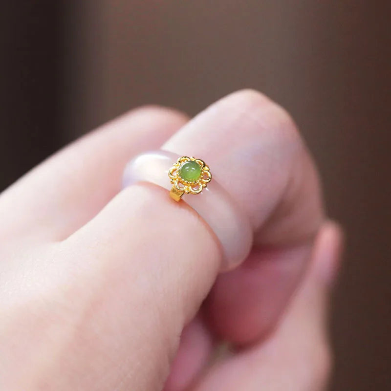 Chinese Retro Imitation Jade Ring Fashion Elegant Delicate Temperament Jewellery Charm Hanfu Matching Hand Ornaments Daily Rings
