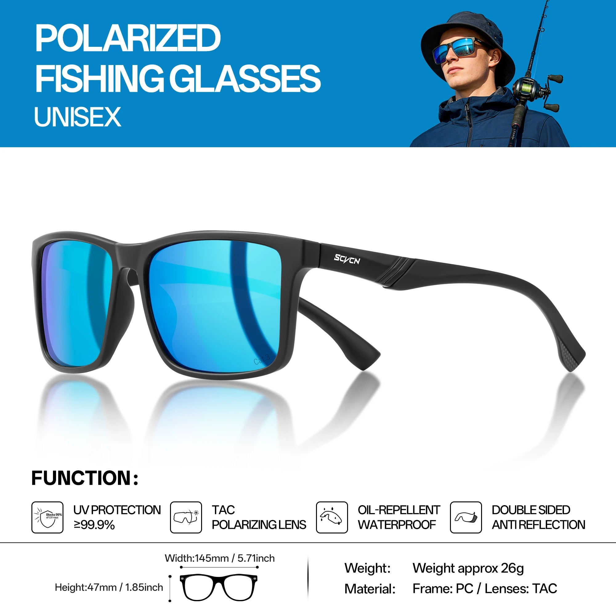SCVCN Fishing Polarized Sunglasses Outdoor Sport Photochromic Glasses Men Outdoor Cycling Bike UV400 Protective Hiking Goggles