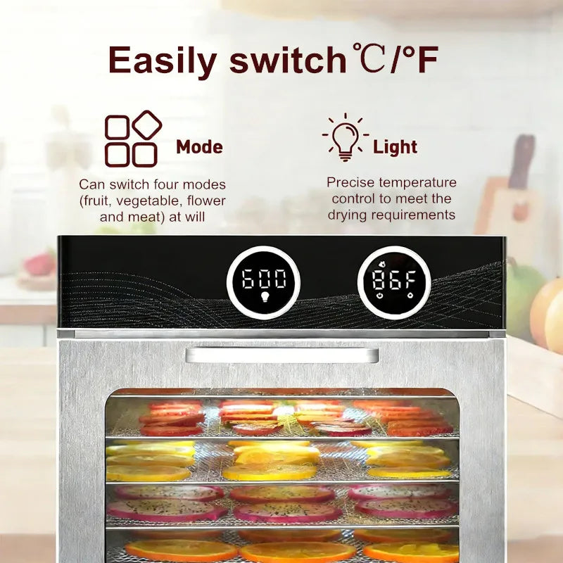 Smart Knob Food Dehydrator Multi-Function Pet Snacks & Beef Jerky Maker 8-Tray Fruit/Vegetable Dryer with Digital Timer BPA-Free