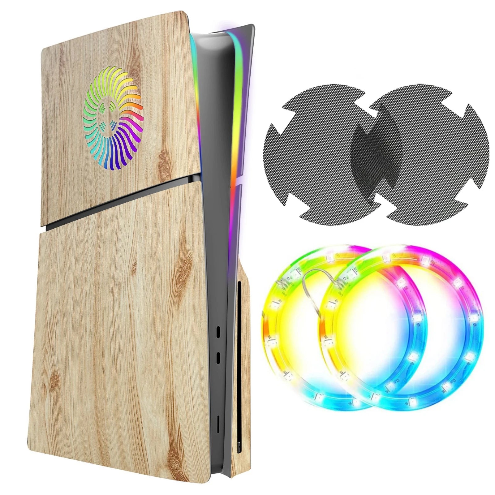Faceplate with RGB Light Strip for PS5 Slim Cooling Vents LED Light Ring Console Cover for PS5 Slim Disc Edition Decoration Kit