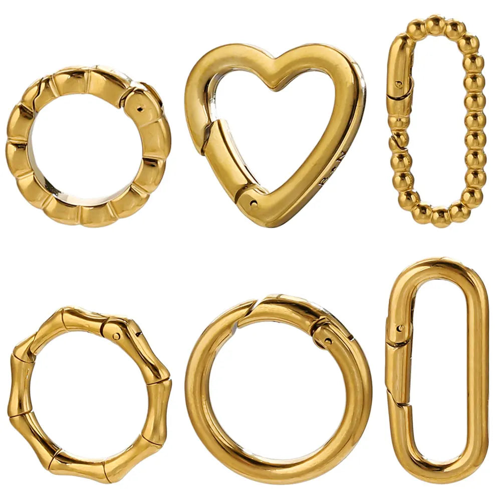 2pcs Stainless Steel Clasps Gold Geometry Heart Round Ring Lobster Clasp Hook Connectors DIY Jewelry Making Supplies Accessories