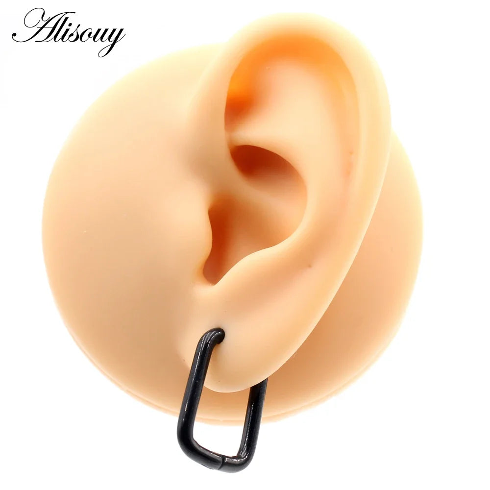Alisouy 2PC Fashion Stainless Steel Hoop Earrings Heart Triangle Square Rectangle Hexagon Ear Helix Clip Huggie Women Men Unisex