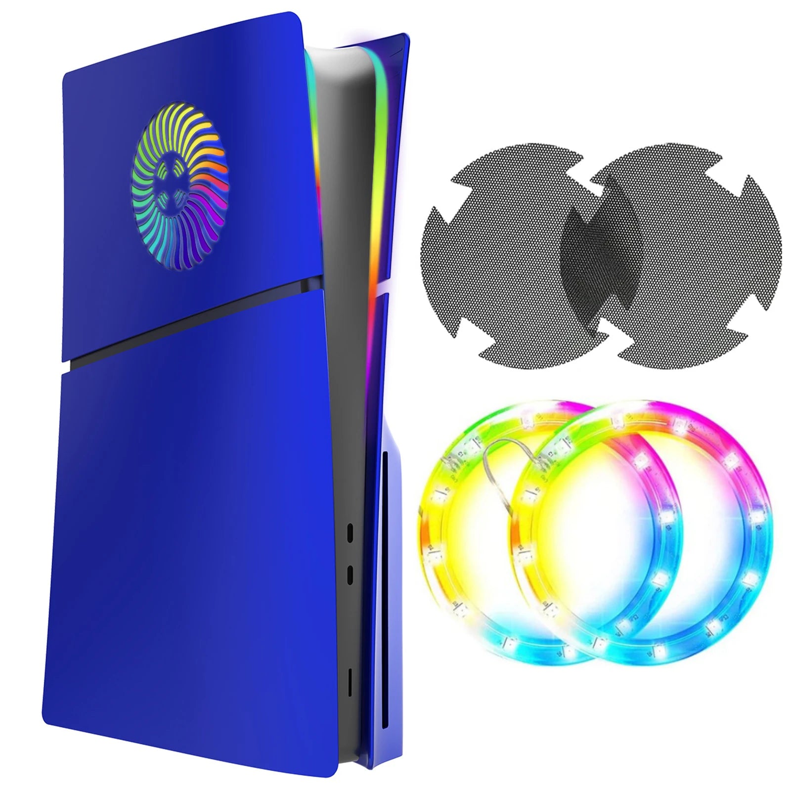 Faceplate with RGB Light Strip for PS5 Slim Cooling Vents LED Light Ring Console Cover for PS5 Slim Disc Edition Decoration Kit