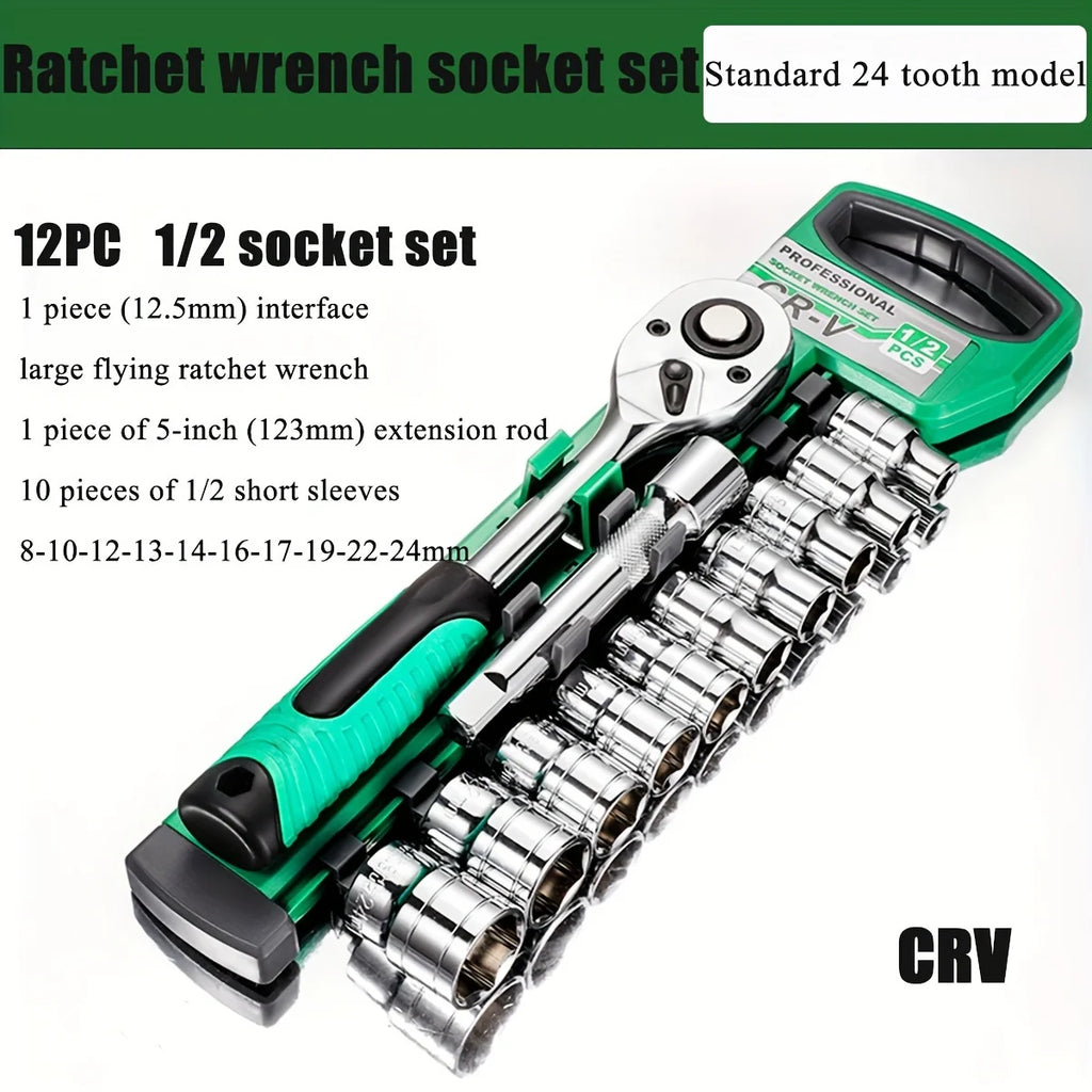 1/2 Ratchet Socket Wrench Set, Quick Release Reversible Ratchet Wrench and Extension Bar, Mechanic Tool Kit