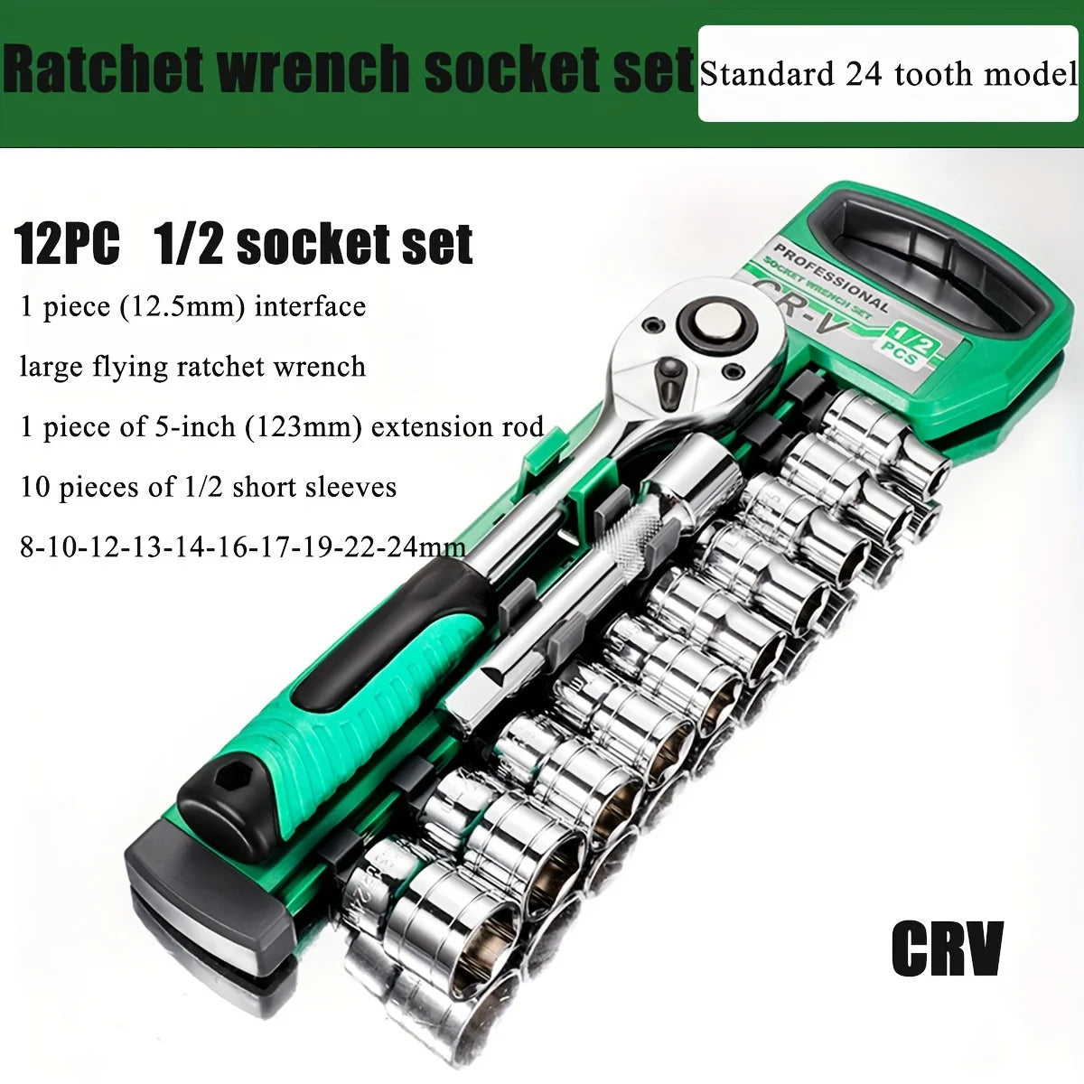1/2 Ratchet Socket Wrench Set, Quick Release Reversible Ratchet Wrench and Extension Bar, Mechanic Tool Kit