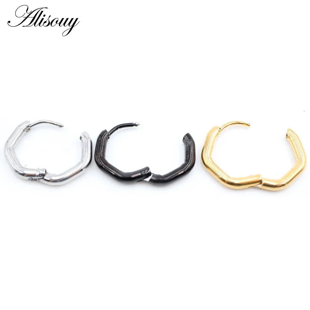 Alisouy 2PC Fashion Stainless Steel Hoop Earrings Heart Triangle Square Rectangle Hexagon Ear Helix Clip Huggie Women Men Unisex