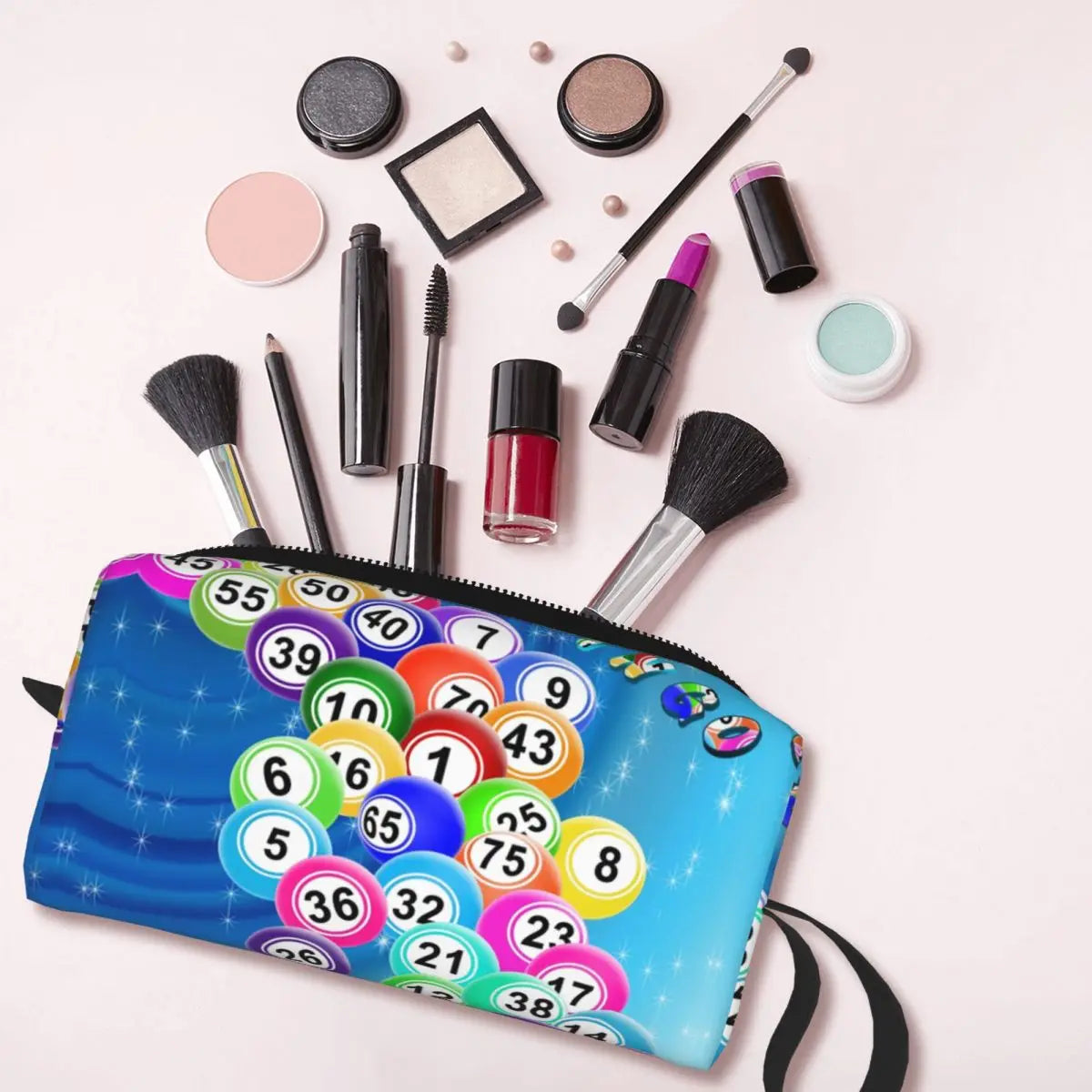 Custom Travel Bingo Balls Toiletry Bag Kawaii Paper Game Makeup Cosmetic Organizer Women Beauty Storage Dopp Kit Box