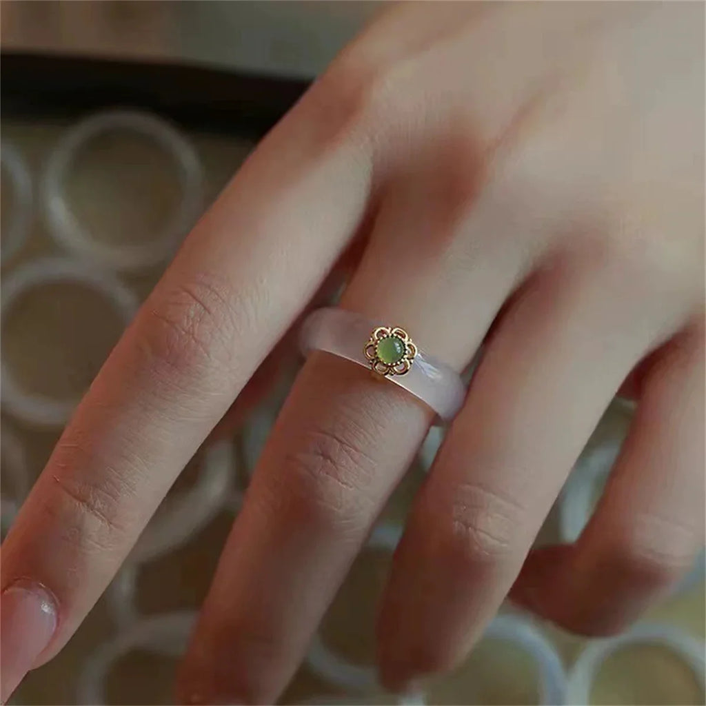Chinese Retro Imitation Jade Ring Fashion Elegant Delicate Temperament Jewellery Charm Hanfu Matching Hand Ornaments Daily Rings