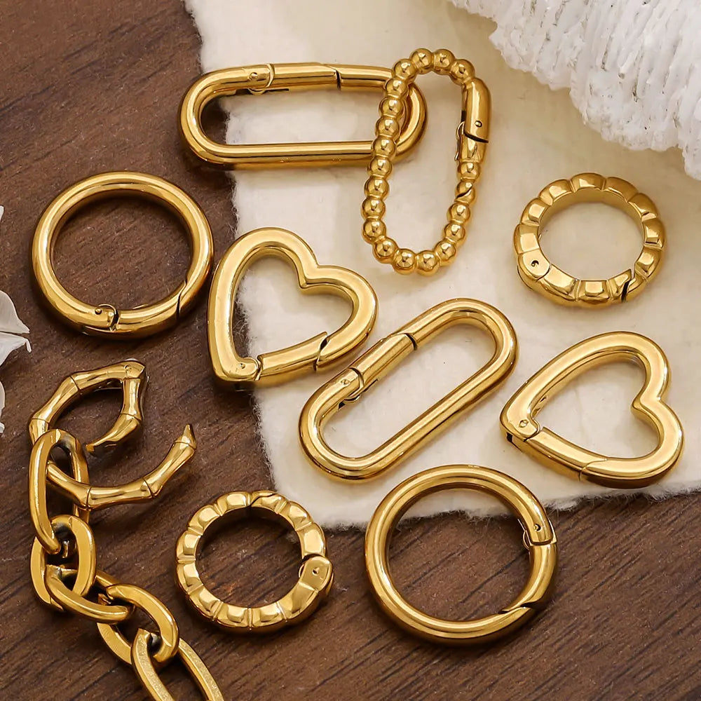 2pcs Stainless Steel Clasps Gold Geometry Heart Round Ring Lobster Clasp Hook Connectors DIY Jewelry Making Supplies Accessories