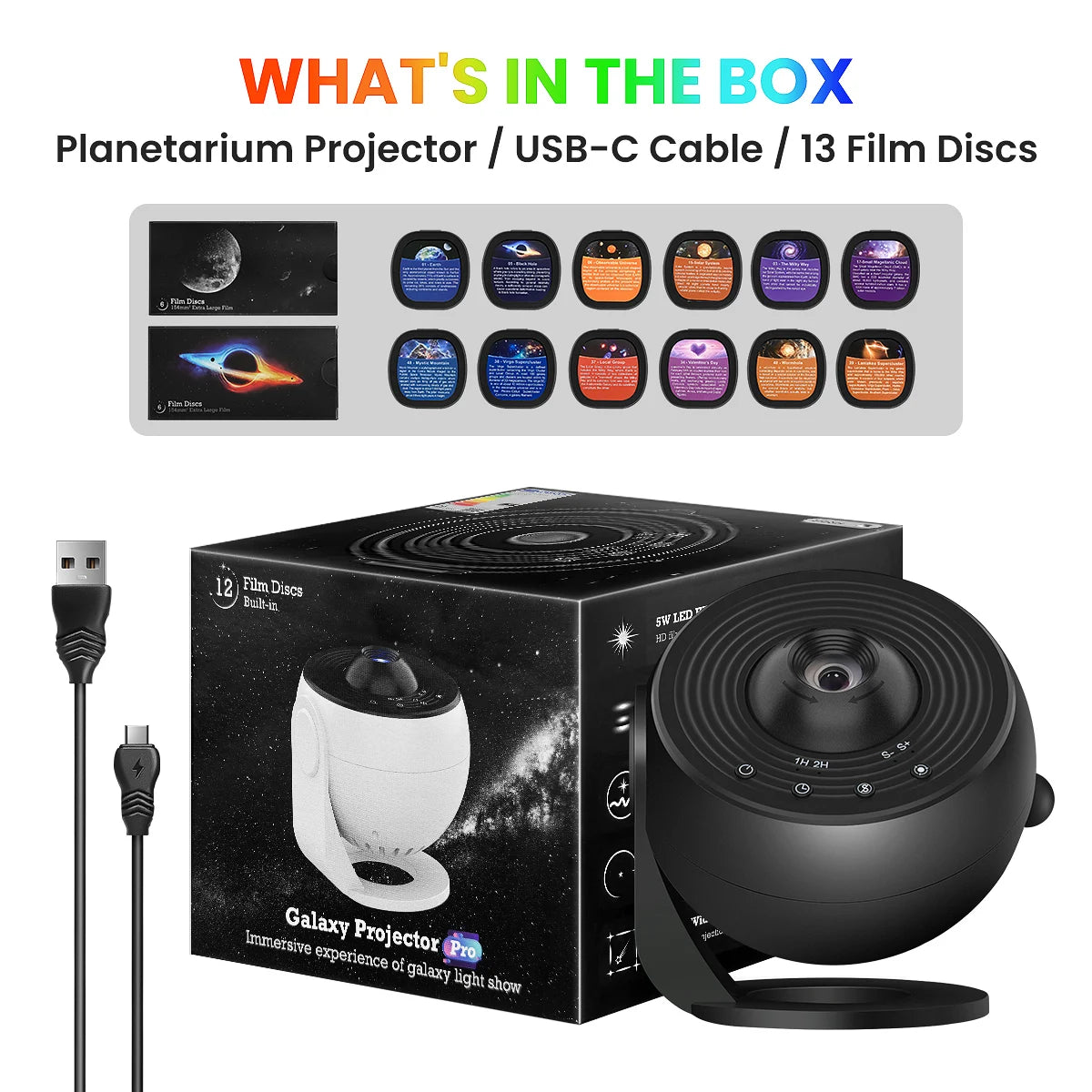 PRO Upgrade HD Galaxy Projector , Timer Funtion Adjustable Focal Length Planetarium 13 IN 1 Night Light for Bedroom Gift