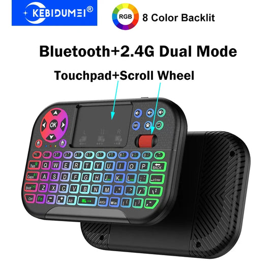 Mini Teclado Inalámbrico KEBIDUMEI con Touchpad – Bluetooth 5.2 + 2.4G, RGB 8 Colores