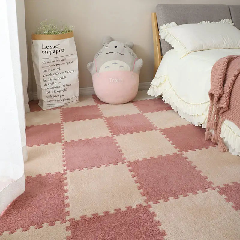 10Pcs Soft Plush Children Kids Rug Play Mat Interlocking Puzzle Mat Exercise Tiles Floor Carpet Decoration Playmat 30*30*1CM