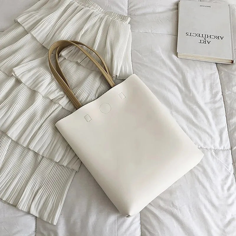Solid Color PU Leather Tote Bag Large Capacity Crossbody Bag For Women Girls Simple Shoulder Messenger Bag Versatile Handbag