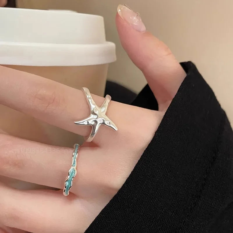 2026 Seaside Starfish Ring for Women Niche Index Finger Ring Adjustable Vacation Style Opening Stacked Rings Jewelry Accessories