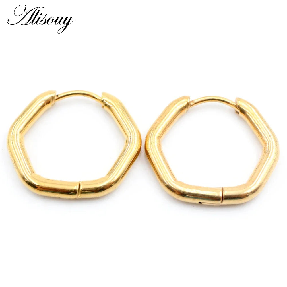 Alisouy 2PC Fashion Stainless Steel Hoop Earrings Heart Triangle Square Rectangle Hexagon Ear Helix Clip Huggie Women Men Unisex