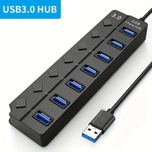 Hub USB 3.0 de 4 o 7 Puertos – Switch Individual por Puerto y LED Indicador